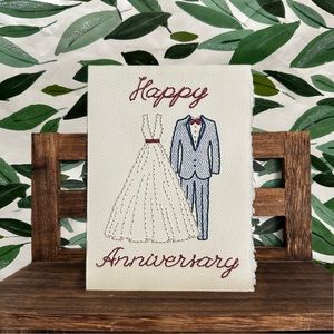 Hand-Embroidered Anniversary Card - Dress and Tux